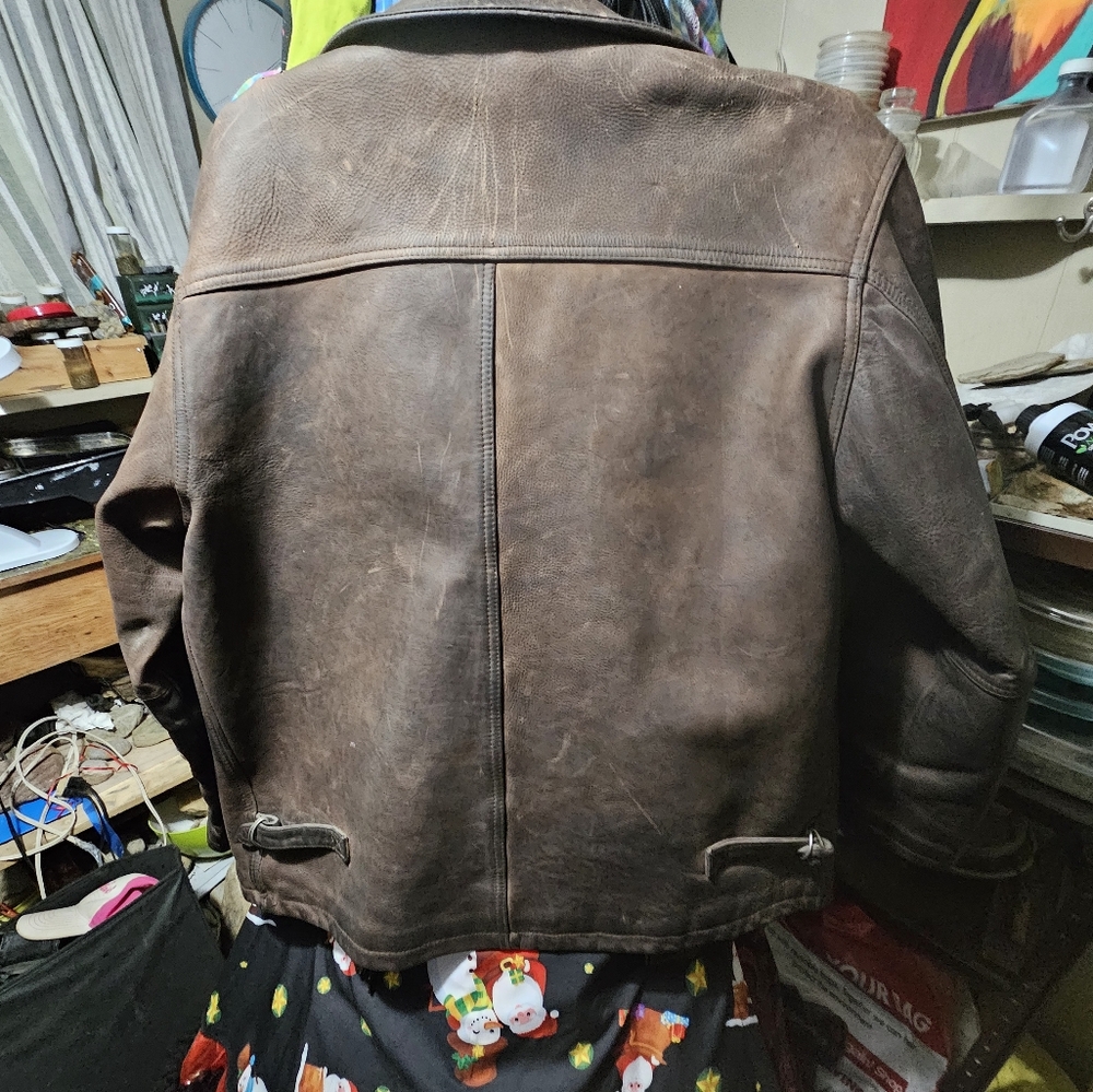 Men's Large vintage  Akaso  Brown Leather Bomber - Picture 2 of 8